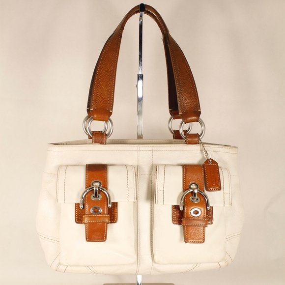 Coach Handbags - Coach shoulder bag in white with brown leather trim (No K0693-F08A09)